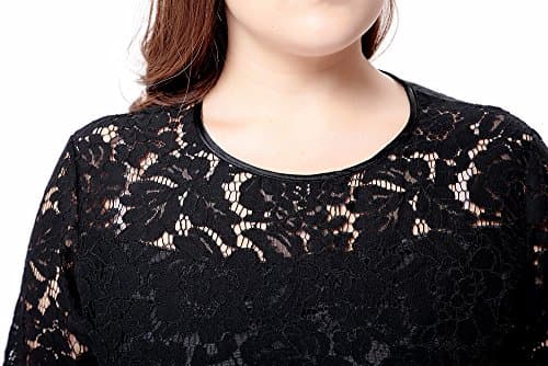 Eternatastic Women's Floral Lace Long Sleeve Plus Size Lace Dress Black XL - Thumbnail 5