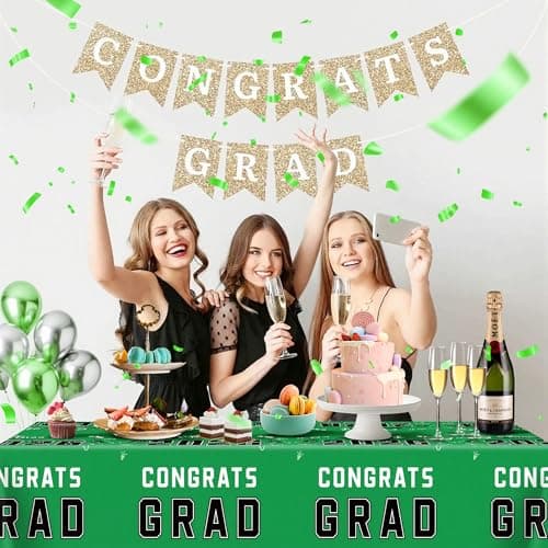 OHOME Graduation Decorations Class of 2026 - Graduation Party Decorations - Plastic Green Tablecloth for Class of 2026 - Party Favors Supplies Banner Backdrop,2 Pack - Thumbnail 6