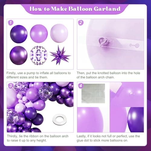 Purple Balloons Arch Kit, 140Pcs Metallic Dark Light Purple Confetti Balloons with Stars for Wedding Bridal Shower Butterfly Birthday Party Decorations - Thumbnail 5