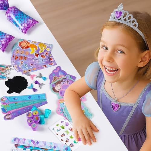CHEPULA 120Pcs Mermaid Party Favors - Stickers, Pencils, Notebooks, Stampers, School Stationery Bulk for Mermaid Birthday Decorations, Candy Goodie Bags, Classroom Rewards, Pinata Supplies (12Set) - Thumbnail 4