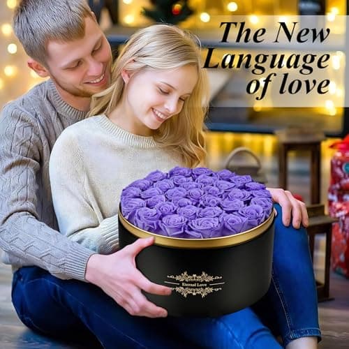 Jibeufi 33 Preserved Flowers Roses Forever in a Box Gifts for Her Delivery Prime Birthday, Anniversary, for Women, Mom, Girl Friend (Purple) - Thumbnail 3