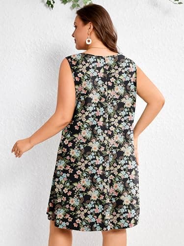 AusLook Plus Size Floral Midi Dress for Women Sleeveless Casual A Line Swing 5X Dress with Pockets Keyhole Neck Summer Beach Vacation Travel Dress - Thumbnail 6