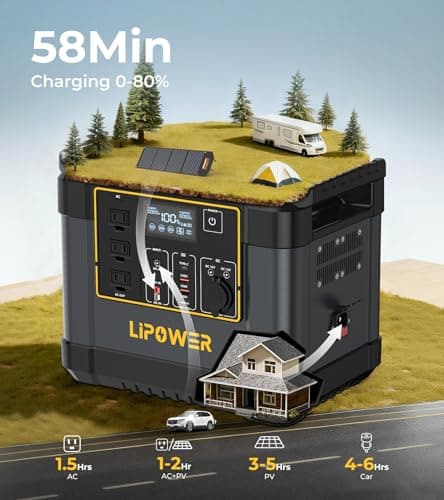Lipower Power Station with 100W Solar Panels, 1075Wh Solar Generator AC Outlets with USB Ports, Multiple Charging Station for Camping, Power Supply, Emergency(2 Pack Panels) - Thumbnail 3