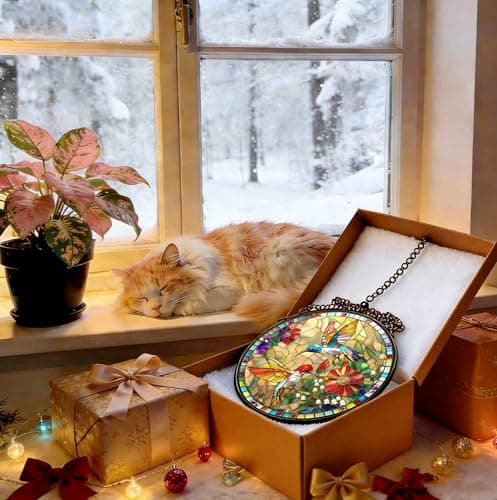 Stained Glass Window Hanging, Hummingbird Gifts Sun Catcher, Sun Catchers Indoor Window, Colorful Glass Panel,Suncatcher Room Decor,Gifts for Grandma Mom Wife,Aunt Birthday Gifts for Women 7.8in - Thumbnail 3