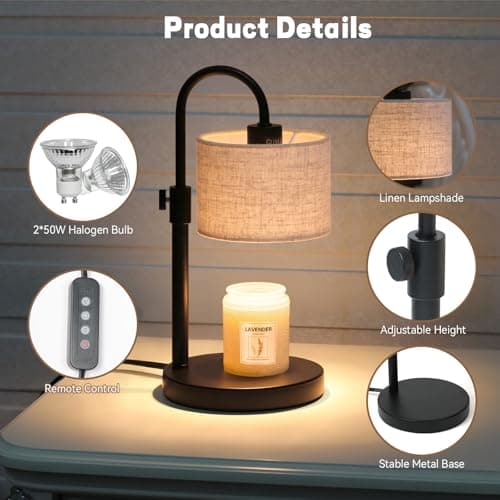 FINCMY Candle Warmer Lamp with Timer, Dimmable Candle Wax Warmer Candle Lamp Warmer with 2 Bulbs, Mothers Day Gifts Birthday Gifts for Women Bedroom Home Decor (Linen-Upgraded) - Thumbnail 6