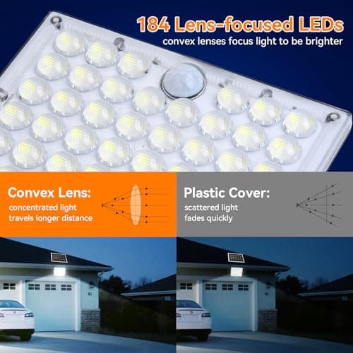 Solar Motion Lights Outdoor,3600LM Bright 184 LEDs Larger Solar Panel Security Lights 3600mAh Battery,3 Modes Flood Lights Outside 6500K IP65 Waterproof for Yard,Garage,Patio,16.4ft Cord,2Pack - Thumbnail 4