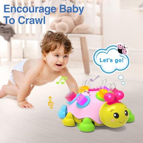 Holaxander Baby Musical Ladybug Crawling Toys,Baby Toy 6-12 Months with Light-up Music, Early Educational Learning Toy, Infant Gift Toys for 7 8 9 10 11 Months 1-2 Years Old Newborn Girls (Pink) - Thumbnail 4