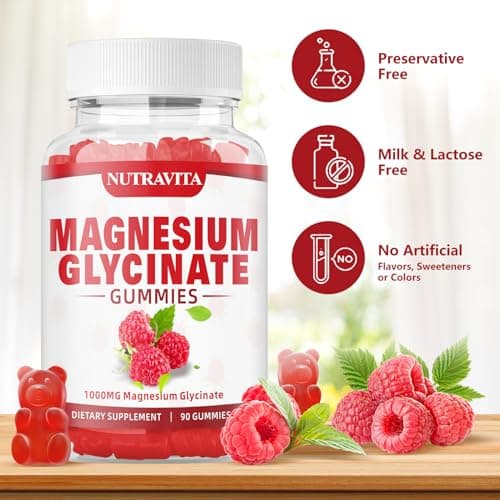 Magnesium Glycinate Gummies 1000mg with Magnesium L-Threonate,Chelated Magnesium Potassium Complex Supplement with VitD, B6, CoQ10, Calcium,Supports for Memory, Calm, Mood - 180 Gummies Raspberry - Thumbnail 3