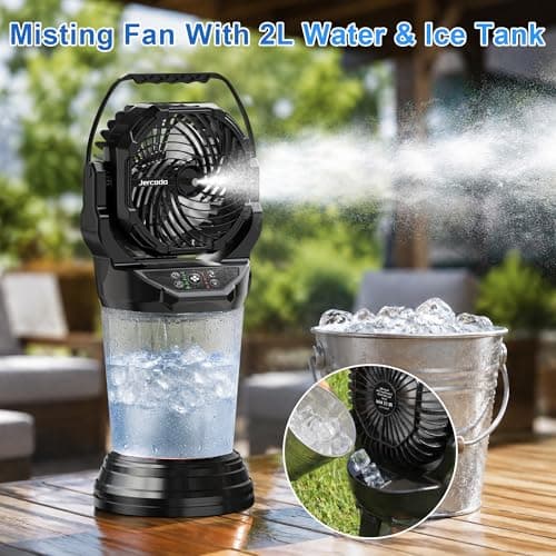 Jercoda 19" Portable Misting Fan,30000mAh Rechargeable Outdoor Misting Fan with 2L Water Tank,120°Auto Oscillating with Remote Camping Mister Fans for Outside Patio,Camping,Garden,Backyard - Thumbnail 6