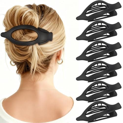 CHANDAT Flat Hair Clip 6 pcs Lay Down Claw Clips Hair Accessories for Women (Black) - Image 1