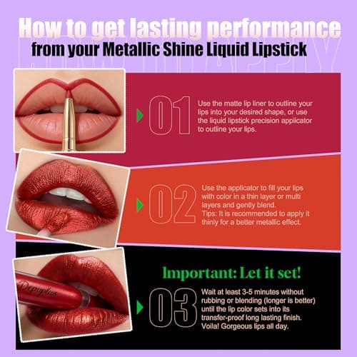 Nude Metallic Lipstick and Lip Liner Combo Makeup 2-in-1 Shimmer Glitter Lipsticks for Women, Metallic Lip Gloss Stain Waterproof Smudgeproof Mude Pink Long Lasting Lipsticks (GB22 Rose Lolita) - Thumbnail 6