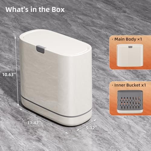 LavStow Bathroom Trash Can with Lid, 2.6 Gallon Slim Garbage Can with Inner Bucket, Press Top Bin, Plastic Narrow Wastebasket for Kitchen, Home, Office, Bedroom, Living Room - Thumbnail 5