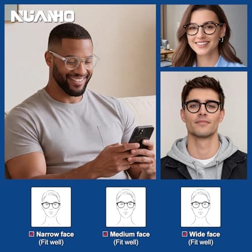 Nuanho Blue Light Glasses for Woman Men, Round Computer Glasses Anti Eyestrain for Better Sleep with Clear Lens & TR90 Frames(A2 Light Black) - Thumbnail 5