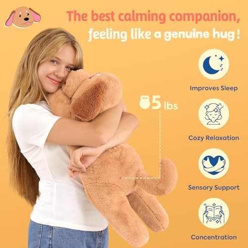 PEACH CAT 25.6 inch 5 lbs Golden Retriever Dog Weighted Stuffed Animals Large Weighted Plush Soft Puppy Plushies Toys Gifts for Kids Adults - Thumbnail 3