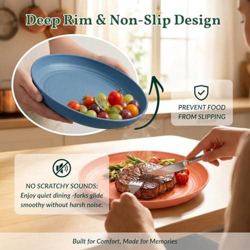 Homienly Deep Dinner Plates Set of 8 Alternative for Plastic Plates Microwave and Dishwasher Safe Wheat Straw Plates for Kitchen Unbreakable Kids Plate Set with 4 Colors (Classic Bright, 9 inch) - Thumbnail 4