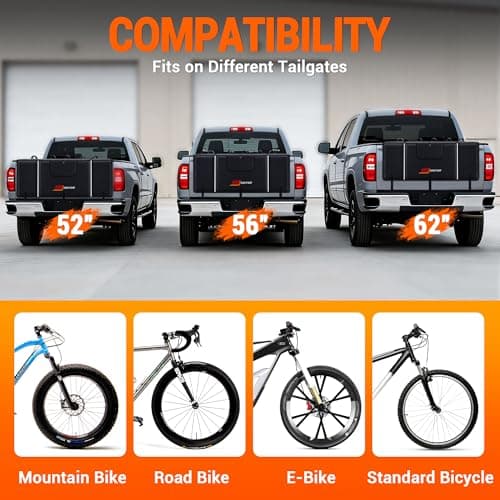 MNJ MOTOR Tailgate Bike Pad, Pickup Truck Tailgate Pad Carry 5 Mountain Bikes Tailgate Cover Tailgate Protection Pad with Reflective Strips Tool Pockets and Rear Camera Opening - Thumbnail 4