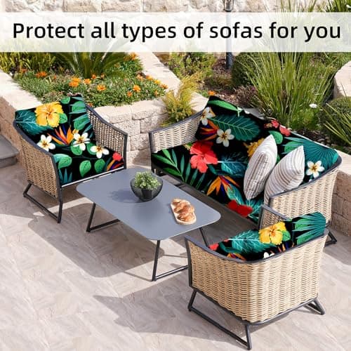 8Pcs Stretch Patio Cushion Covers,Outdoor Couch Covers Replacement,Outdoor Couch & Sofa Slipcovers,for Patio Furniture Cushion Covers,Washable Reusable Furniture Protector (Floral Leaf,Cover Only) - Thumbnail 4