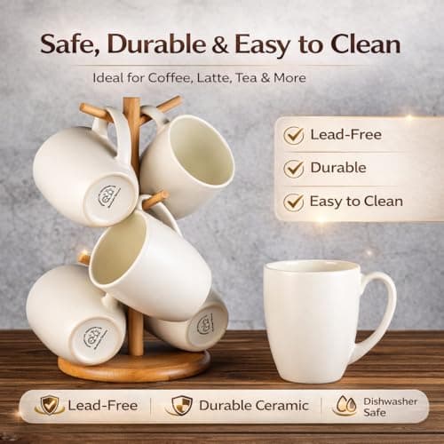GBhome 16oz Coffee Mugs Set of 6, Large Ceramic Coffee Mugs for Man, Woman, Dad, Mom, Modern Coffee Mugs Set with handle for Tea/Latte/Cappuccino/Milk/Cocoa. Dishwasher&Microwave Safe,ivory - Thumbnail 6
