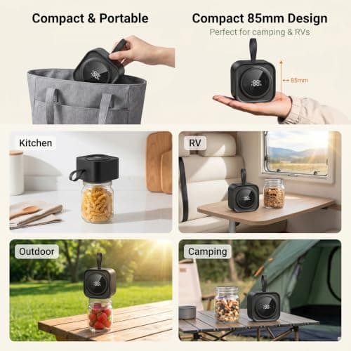 Electric Mason Jar Vacuum Sealer Kit, Automatic Jar Sealer for Wide and Regular Mouth Mason Jars, 1800Amh Portable Cordless Vacuum Sealer for Canning and Food Storage, Includes 20 Lids, 2 Vacuum Bags - Thumbnail 6