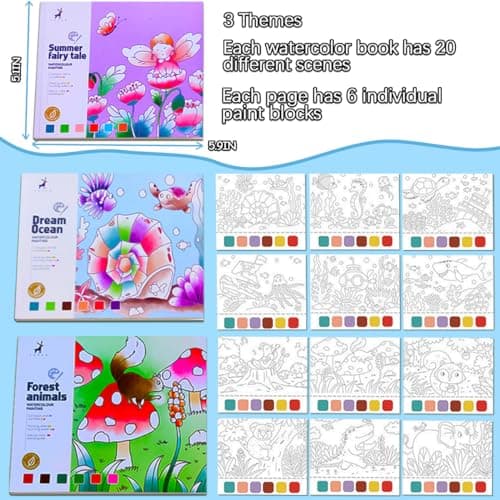 JUNQIU 3Pack Water Color Paint Sets for Kids, Paint With Water Books, Pocket Watercolor Painting Book, Arts and Crafts for Girls Gifts,Stocking Stuffers For Kids - Thumbnail 5