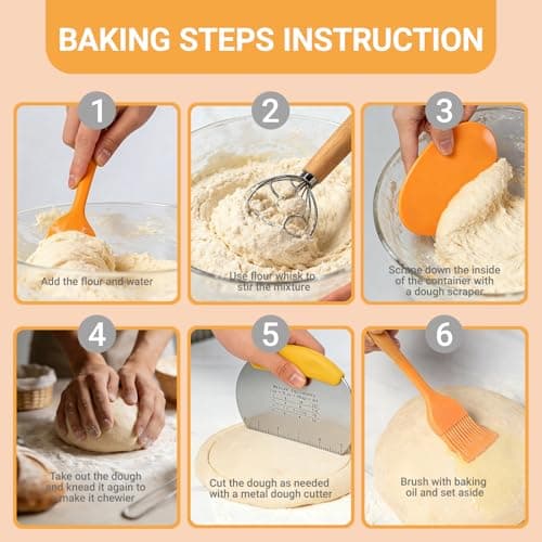 Acessorz Sourdough Bread Baking Supplies,Sourdough Starter Kit,2 Cotton Rope Banneton Proofing Basket,Bread Proofing Basket Making Tool Kit,Sour Dough Kit Tools,Baking Gifts for Women,Bakers,Wife,Mom - Thumbnail 6