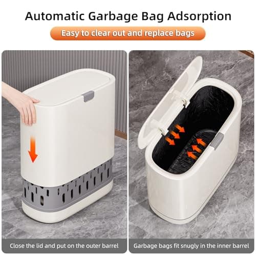 LavStow Bathroom Trash Can with Lid, 2.6 Gallon Slim Garbage Can with Inner Bucket, Press Top Bin, Plastic Narrow Wastebasket for Kitchen, Home, Office, Bedroom, Living Room - Thumbnail 2