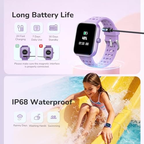 ENOMIR Kids Smart Watch for Boys Girls, Kids Watch with Health Monitor, Activities Track & Pedometer, Long-Lasting Digital Watches with Caring Reminders & Puzzle Games, Gifts for Child Teen-Purple - Thumbnail 5