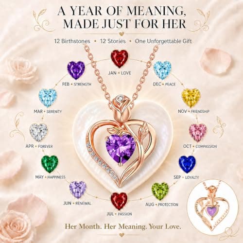 JACUPO Heart Birthstone Rose Gold Necklace for Women(Rose Gold-02-Amethyst) - Thumbnail 5