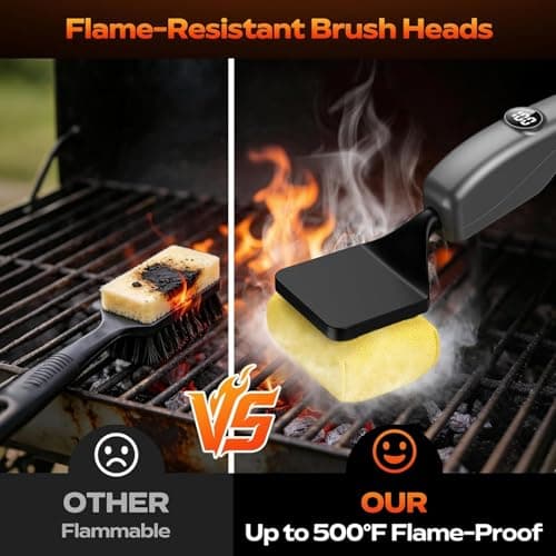 Bristle-Free Electric Grill Brush, Fire-Resistant BBQ Grill Brush, Reciprocating Grill Brush for Outdoor Grill, Grill Cleaner with 3 Heads, Cordless Grill Cleaning Brush with 3600 mAn, Silver - Thumbnail 2