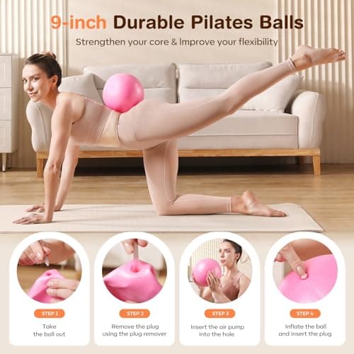 Vanlgs Pilates Kit 13Pcs Home Pilates Essentials Workout Kit with 13" Ring, 10" Ball and Resistance Bands for Women at Home Pilates Equipment Set for Beginners（Pink） - Thumbnail 3