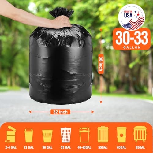 Delxo 30-33 Gallon Trash Bags, 250 Count – Medium Duty Garbage Bags, Thick, Durable & Puncture-Resistant Plastic Bolsas para basura, Perforated Design– Made in USA for Kitchen, Yard, Office (Black) - Thumbnail 2