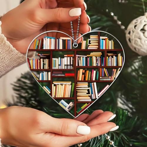 Book Ornament, Books Ornaments for Christmas Tree, Acrylic Heart Ornament for Booklovers, Bookworm, Librarian, Bookclub, Reading - Book Lover Gifts for Women - Thumbnail 5