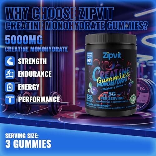 zipvit Creatine Monohydrate Gummies (5g) – Pre-Workout Energy & Muscle Growth Support for Men & Women | Blueberry Electrolyte Gummies (135 Count) - Thumbnail 5