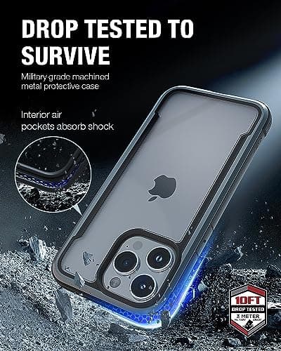 RAPTIC Shield for iPhone 15 Pro Max Case, Shockproof Protective Clear Case, Military Grade 10ft Drop Tested, Durable Aluminum Frame, Anti-Yellowing Technology Case, 6.7 inch, Black - Thumbnail 3