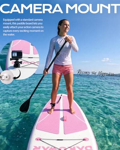 DAKUWAR Inflatable Paddle Board 10'x31.5''x6'' Folding Stand up Paddle Boards with SUP Accessories Valve Adaptor/2 fins/SUP Backpack/Ankle Leash/Repair Kit (Pink and White) - Thumbnail 6