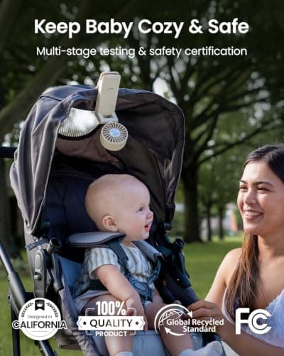 GROWNSY Portable Stroller Fan with Clip | Foldable Baby Fan for Car Seat | Small Handheld Fan with Soft Night Light | Rechargeable 4-Speed Mini Fan for Carrier/Beach/Travel/Crib/Camping (Beige) - Thumbnail 6