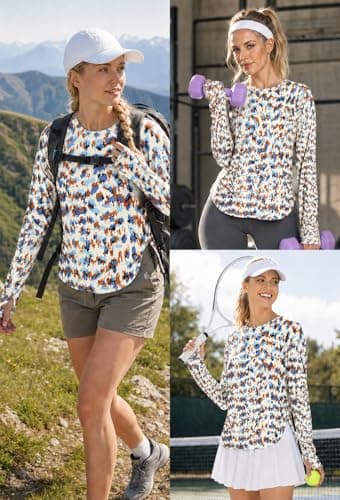 Alaroo Womens Workout Tops UV Protection Shirts for Women T-Shirts for Workout Hiking Gym Sports Blue Multicolor Camo S - Thumbnail 6