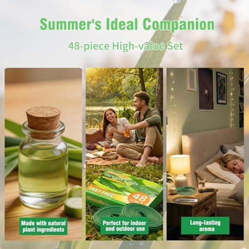 FIRIK Citronella Coils, 48 Pack Citronella Incense Coil with 2 Holders, Natural Lemongrass Fagrance, for Indoor and Summer Outdoor Patio Camping Trip Garden Gathering - Thumbnail 4
