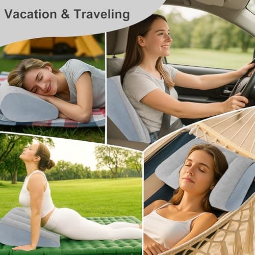 TheClover Inflatable Wedge Pillow for Acid Reflux & Snoring - 2PCS Adjustable Height Bed Wedge Pillow, Portable PVC Adult Pillow for Sleeping, Travel, Post Surgery Recovery, Back, Leg & Body Support - Thumbnail 2