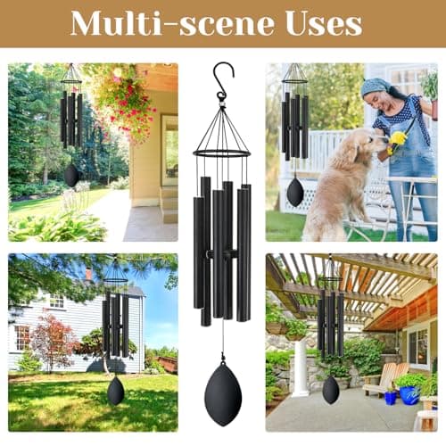 Wind Chimes for Outside Deep Tone, 30 Inch Wind Chimes Outdoor with 6 Tuned Aluminum Tubes, Memorial Wind Chimes for Mother's Day Christmas, Decor for Yard, Patio, Porch, Black - Thumbnail 4