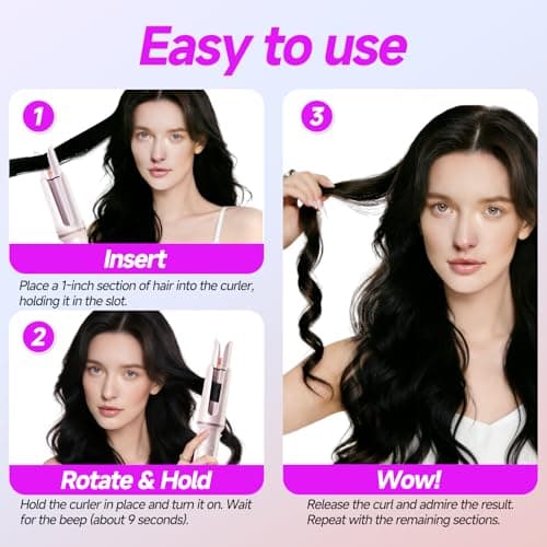 DYHOO Professional Automatic Rotating Curling Iron for Long Hair, 1.25” Curling Wand for Loose Curls & Beach Waves, Ionic Ceramic Hair Curler, Anti-Scald & Tangle-Free, Dual Voltage, Pink - Thumbnail 3