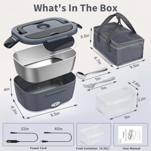Vingud Electric Lunch Box for Adults, Heated Lunch Box Food Warmer, 80W 1.5L Portable Heating Lunchbox for Men/Work/Car/Truck, 12V 24V 110V Lonchera Eléctrica Portátil Christmas White Elephant Gifts - Thumbnail 6
