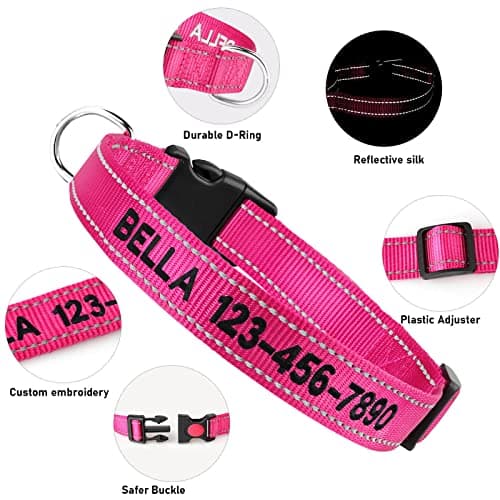 Personalized Dog Collar - Reflective Custom Embroidered with Pet Name and Phone Number for Boy and Girl Dogs, 4 Adjustable Sizes, XSmall,Small, Medium and Large - Thumbnail 2
