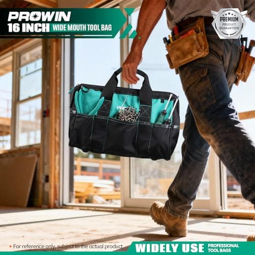 Prowin 16-inch Wide Mouth Tool Bag Multi-pocket Tool Organizer with Adjustable Shoulder Strap, Tool Tote Bag for Men - Thumbnail 5