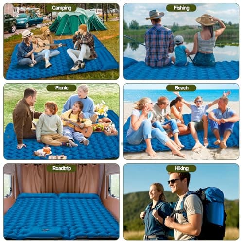 Double Camping Sleeping Pad, 4" Extra Thick 2 Person Inflatable Sleeping Pad with Built-in Foot Pump & Pillow, Ultralight Self Inflating Camping Mattress for Tent, Backpacking, Hiking, Travel, RV - Thumbnail 5