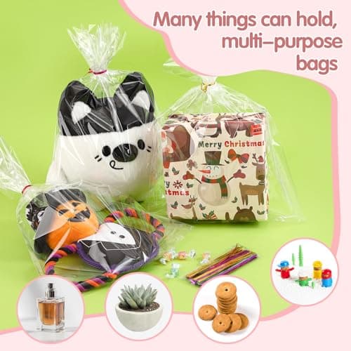 SOMIOCO 100 Pack Clear Cellophane Treat Bags 11x14 Inches OPP Plastic Gift Goodie Bags for Small business Candy Cookies Bakery Soap Party Favors Gift Wrapping Packaging with Twist Ties - Thumbnail 4