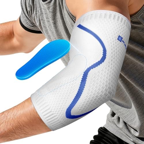 Elbow Brace Support with Gel Pads Breathable Elbow Compression Sleeve for Men & Women 4D Knit Elbow Sleeve for Golfer's, Tennis Elbow, Tendonitis, Reduce Joint Pain During Any Activity(White, Large) - Image 1