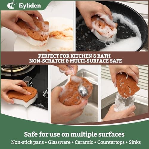 Eyliden Cat Scrub Sponges, 6 Pack | Dual-Sided Plant-Based Dish Sponges for Kitchen & Bathroom | Non-Scratch Cleaning for Dishes, Pots, Pans, Glassware - Thumbnail 3