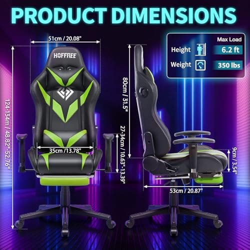 Led Gaming Chair with Speakers Massage 165° Reclining Computer Chairs-Green - Thumbnail 3