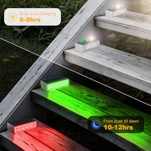 T-SUN Solar Step Lights for Outside 6 Pack Color Changing Solar Step Lights Outdoor Waterproof Stair Lights Solar Powered Lights for Garden Step Stair Front Porch Patio Decor - Thumbnail 4